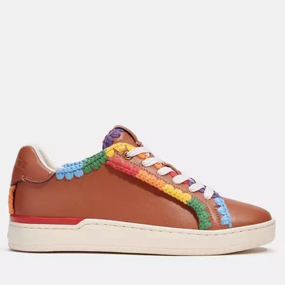 NEW Coach Lowline Crochet Sneakers Ambered Leather Body - Picture 2 of 7